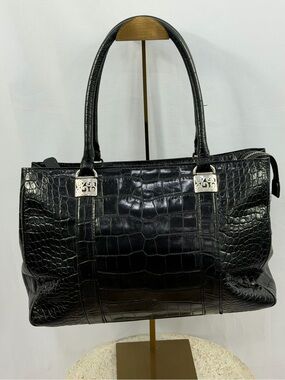 Brighton Black Croc Embossed Leather Satchel Bag